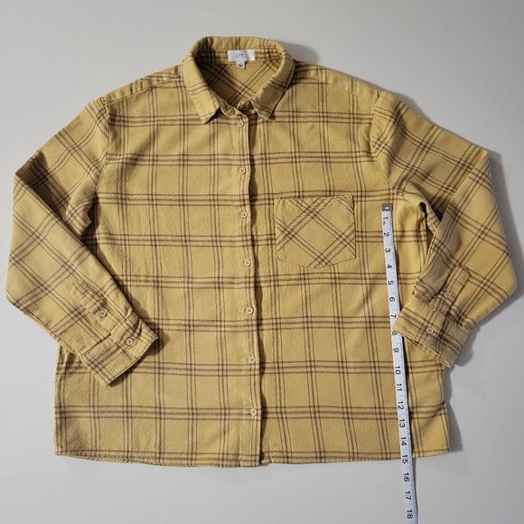 Women's Mustard Yellow Plaid Flannel Button-Down Shirt - Picture 7 of 14